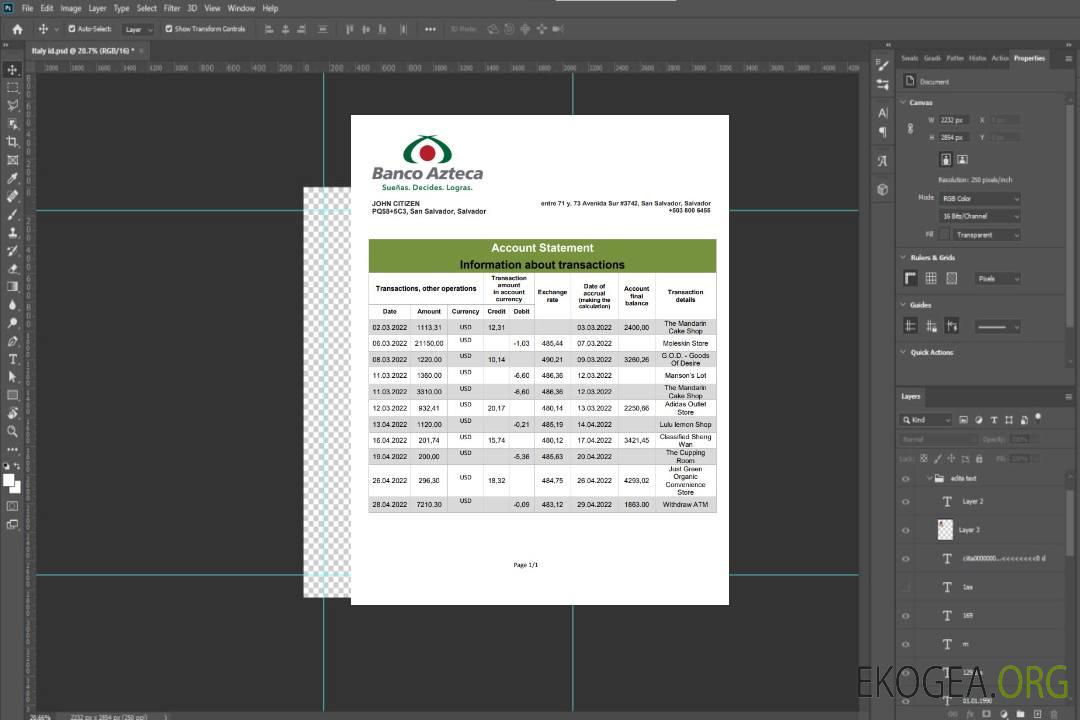 Relevé bancaire de Salvador Banco Azteca template Relevé bancaire de Salvador Banco Azteca template